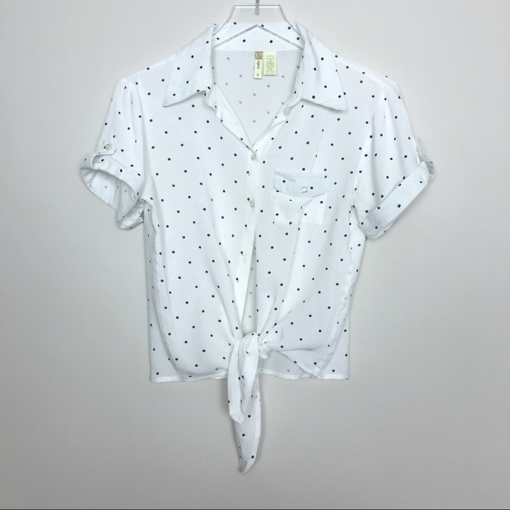 Japna Black/White Polka Dot Front Tie Camp Shirt S - Picture 7 of 8